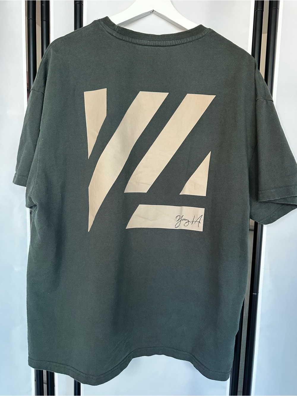 Men's Dark Green Graphic Tee with Beige Logo